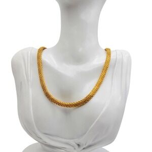 Napier Gold Tone Collar Necklace Mesh Woven Chain Choker Vintage Statement 1980s